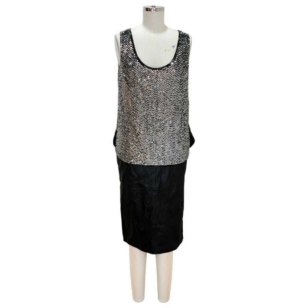 Vintage Leather High Waist Skirt and Tank with Sequins - 2 Piece Set - Size MD